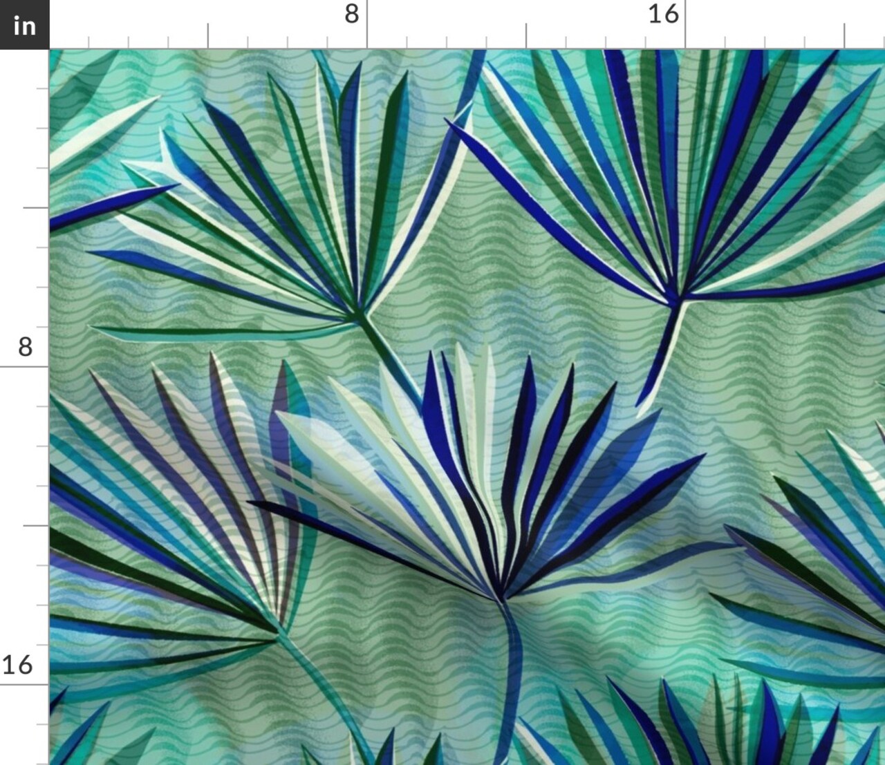 Jungle Palm Tropical Foliage Rainforest Summer Electric Blue Green Large Scale Custom Printed Fabric by Spoonflower Various Fabrics by the Yard or Fat Quarter
